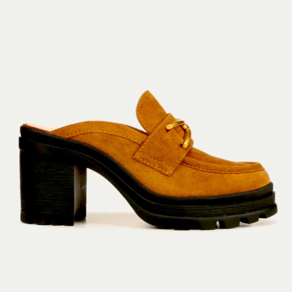 VERONICA BEARD WYNTER SUEDE LOAFER MULES IN HAZELWOOD SIZE US 8 1/2